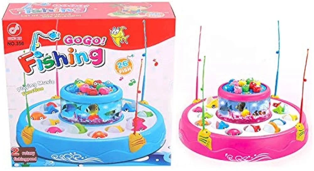 samstoy in rotating pond fishing game with music and lights colorful plastic fish and two rods tabletop toy for kids