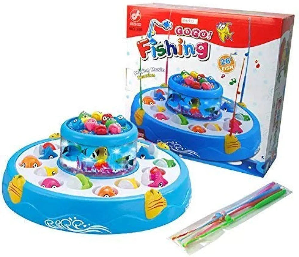 rotating pond fishing game with music and lights colorful plastic fish and four fishing rods for kids parties