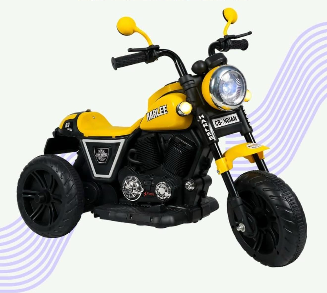 Yellow and black rechargeable kids bike Ahmedabad Gujarat with sturdy wheels and headlight for safe rides