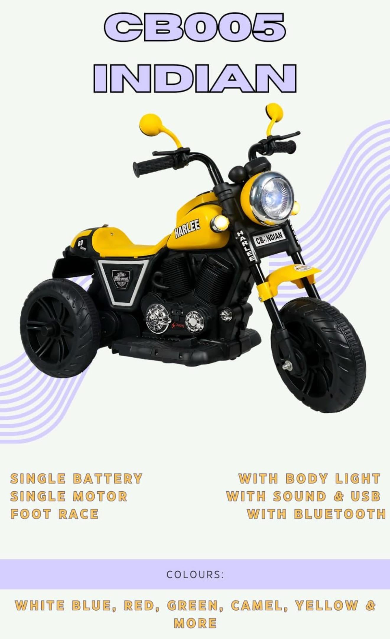 Yellow rechargeable kids bike Ahmedabad Gujarat with single battery single motor and Bluetooth sound