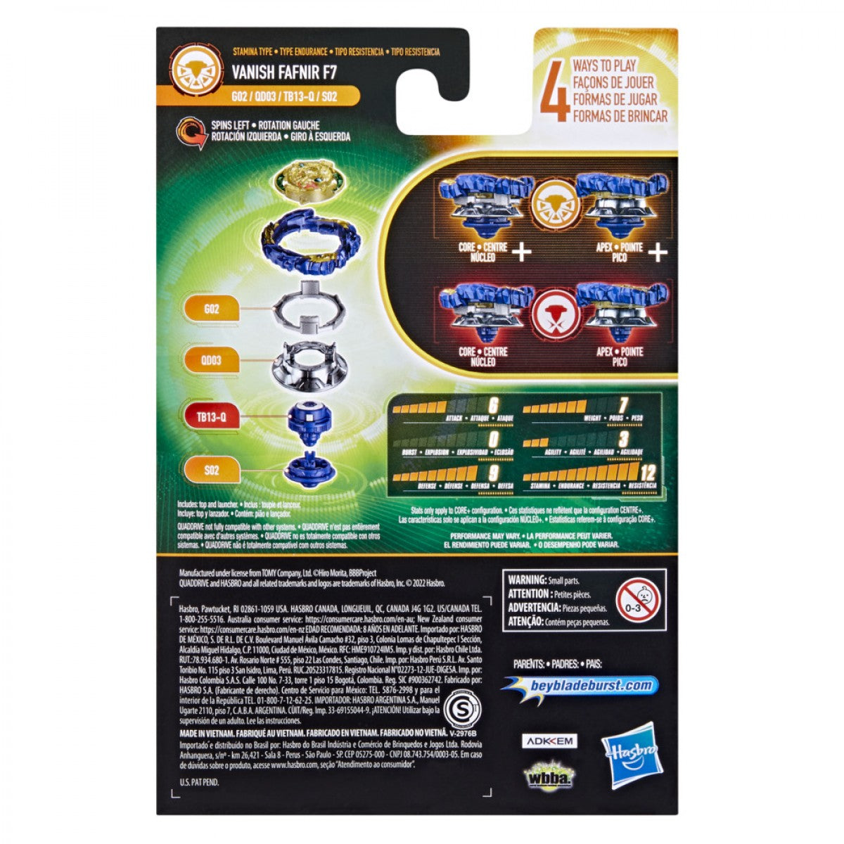 Hasbro Beyblade Burst QuadDrive Sam's Toy Ahmedabad India with Vanish Fafnir F7 spinning top components and instructions