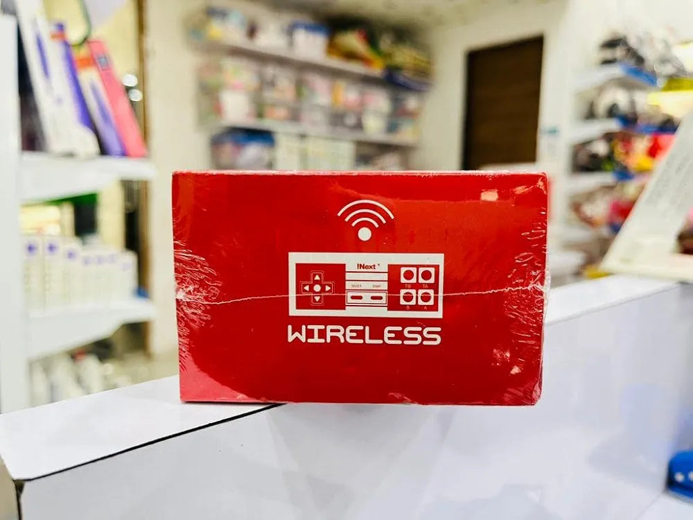 Wireless 2 player game console retro online Ahmedabad India red box packaging with controller icons