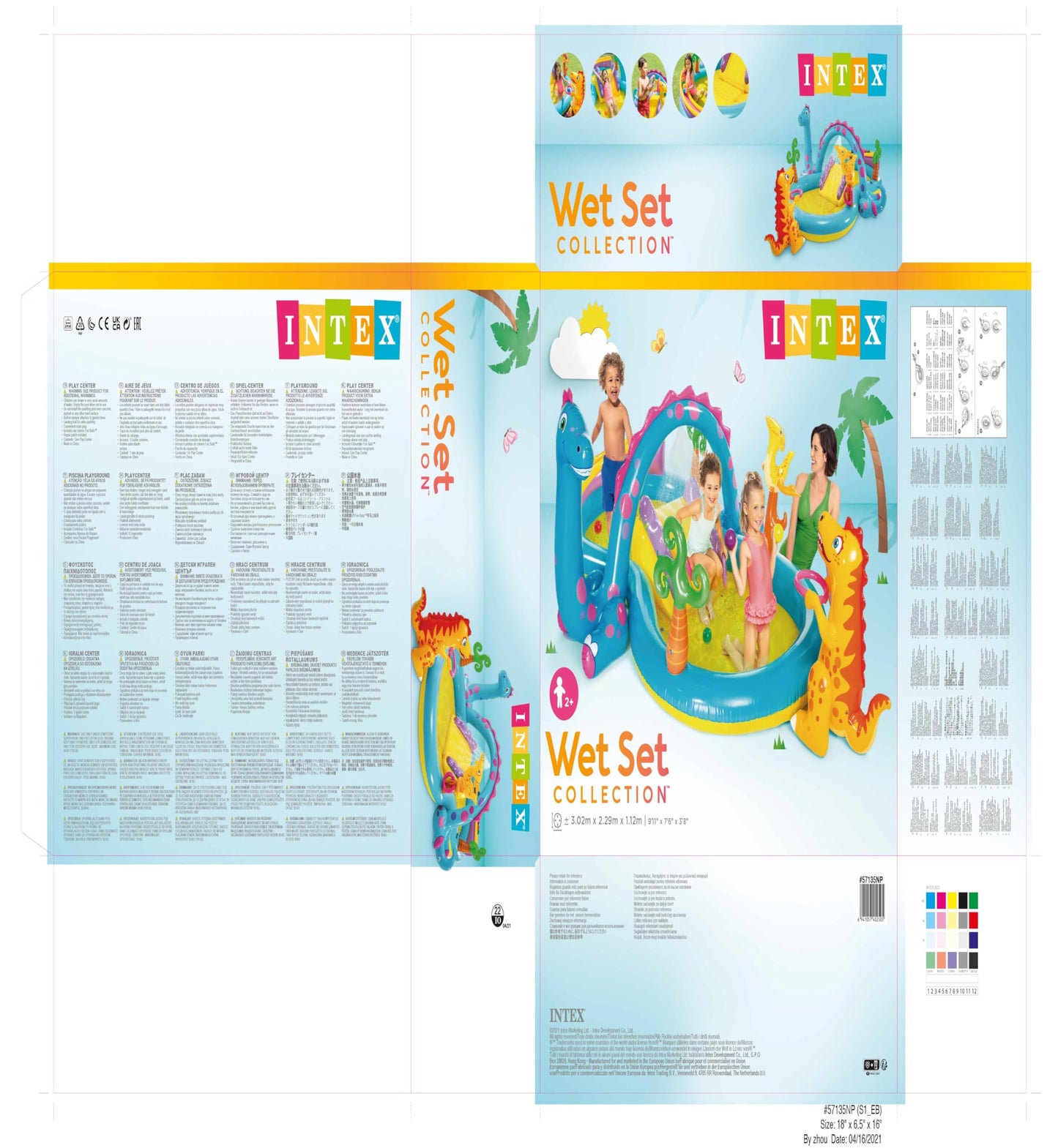 Intex Dino swimming slide and pool, colorful design, front view, perfect for fun summer playtime.