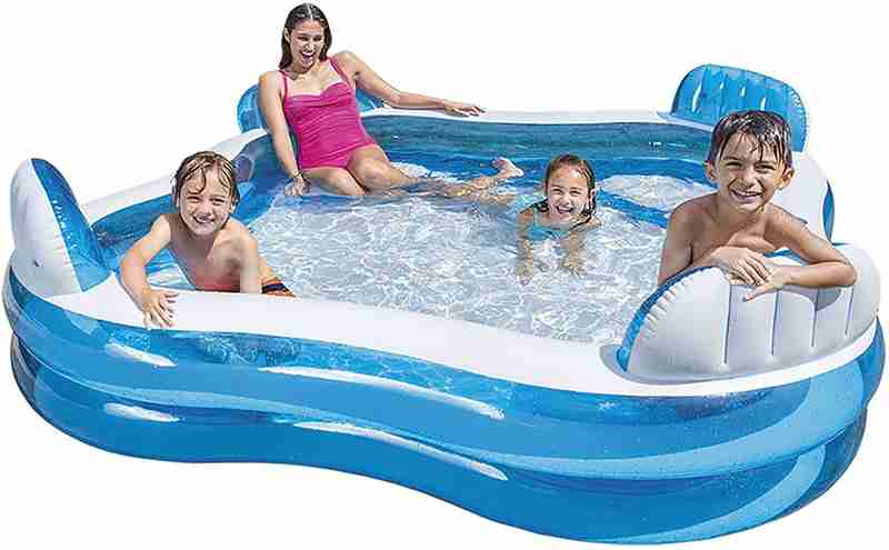Intex inflatable family swimming pool full size Ahmedabad online India with kids and woman enjoying water