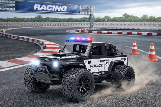 Remote Control Police Car in black with flashing lights for ages 6 and up from Sam's Toy World