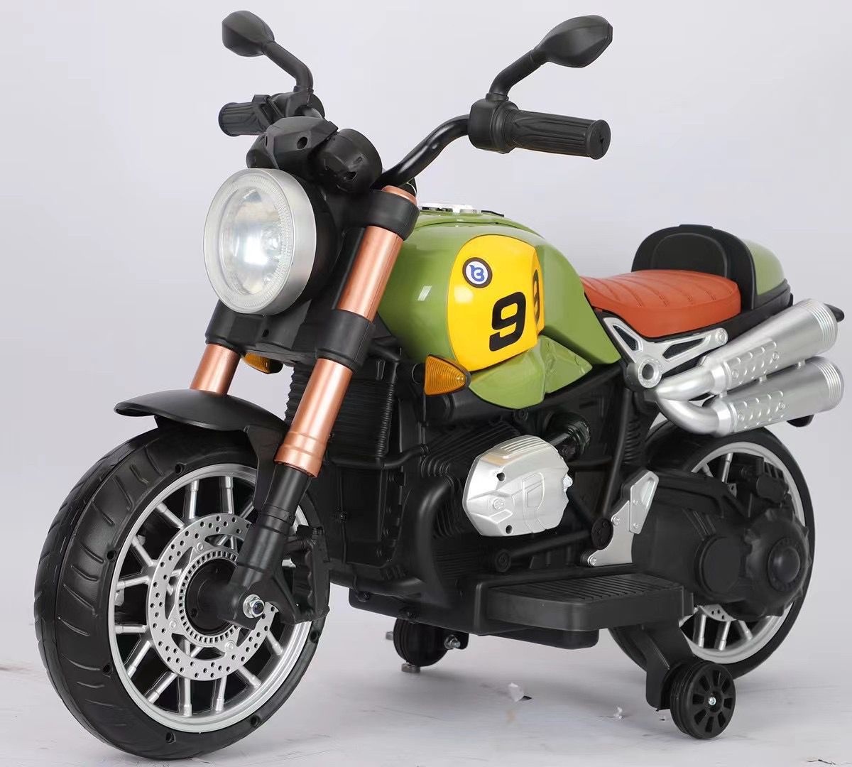 Kids electric bike with hand accelerator Ahmedabad Gujarat online green and black toy motorcycle with training wheels