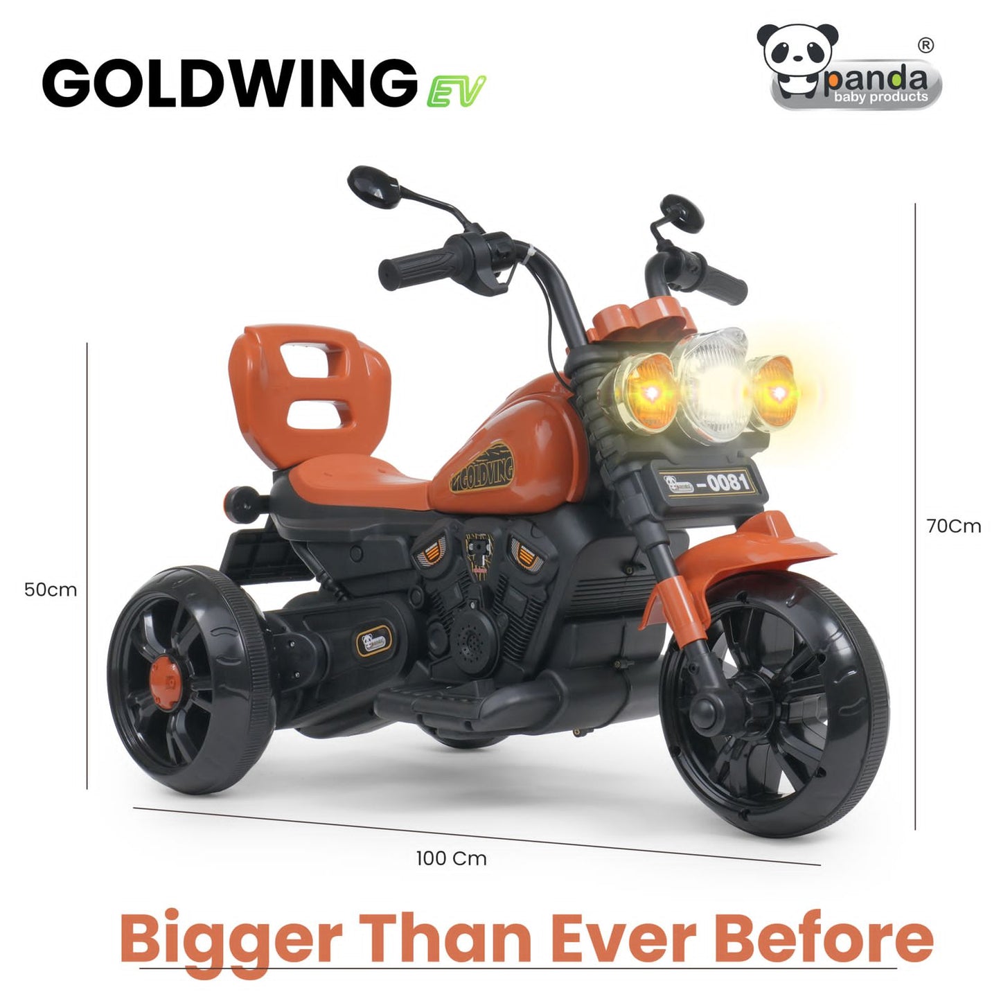 Kids goldwing ride on ev bike with warranty in Ahmedabad orange and black electric tricycle for kids
