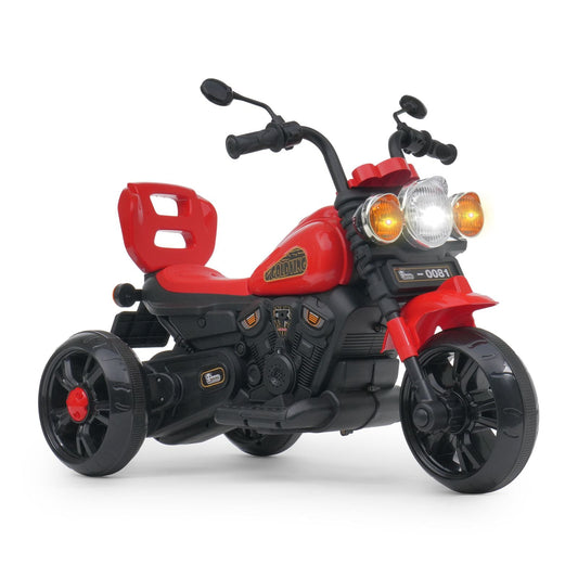 Red kids goldwing ride on ev bike with warranty in Ahmedabad featuring three wheels and realistic design