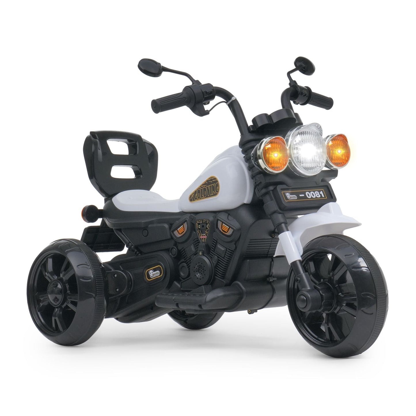Kids goldwing ride on ev bike with warranty in Ahmedabad white and black electric tricycle for children