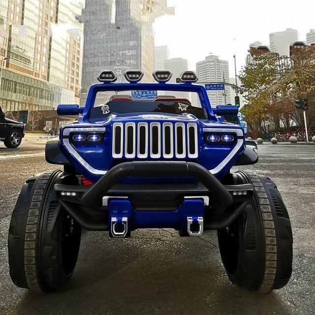 Blue Kids Remote Control Ride on Jumbo Jeep with LED Lights and Off-Road Tires