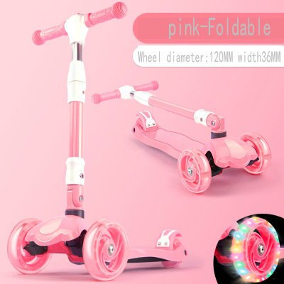 Pink foldable three wheel scooter with LED wheels adjustable handle adjustable ride on one lage standing scooterfor toddlers