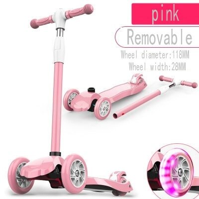 Pink adjustable ride on one lage standing scooterfor toddlers with removable handle and light up wheels