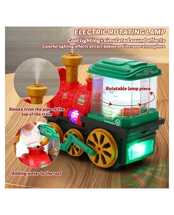 Samstoy.in colorful musical train toy for toddlers, sound and lightning with rotating lamp smoke effect and LED lights