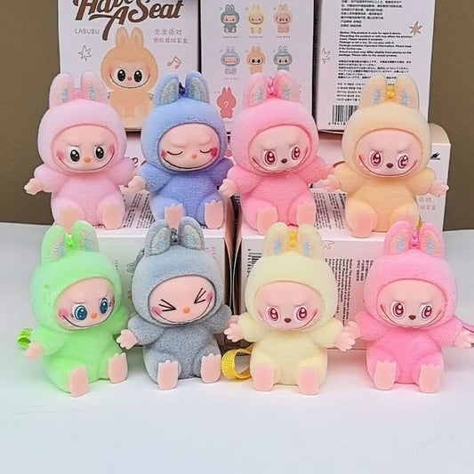 Labubu mystery doll blind box toys in Ahmedabad featuring colorful soft plush dolls in various pastel outfits