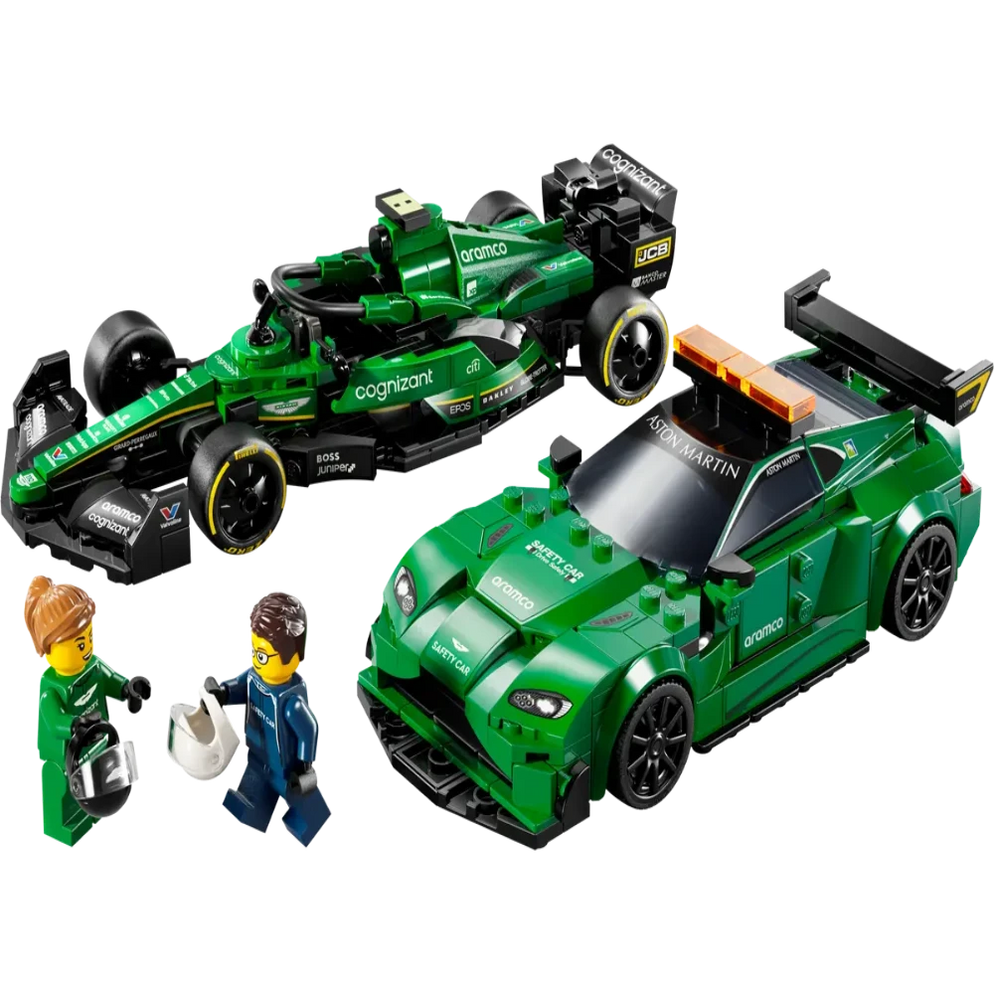 Buy Aston Martin Safety Car & AMR23 Lego India green Aston Martin safety car and AMR23 F1 car set with two minifigures