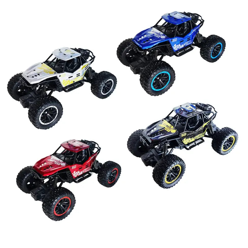 Four Rock Crawler 4WD remote control car Ahmedabad Gujarat in blue, red, white, and black colors with rugged tires