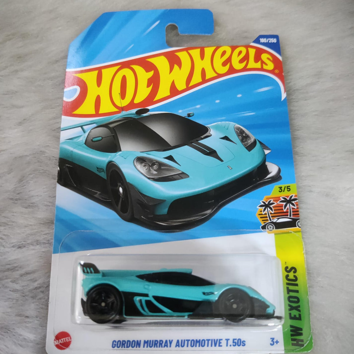 Packaged teal diecast on cardback Hot Wheels Gordon Murray Automotive T.50s car Ahmedabad Gujarat online .