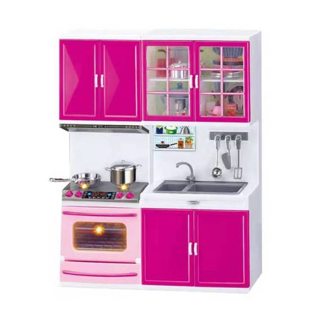 3 in 1 play kitchen set for children girl in Ahmedabad Gujarat with pink and white cabinets and cooking accessories