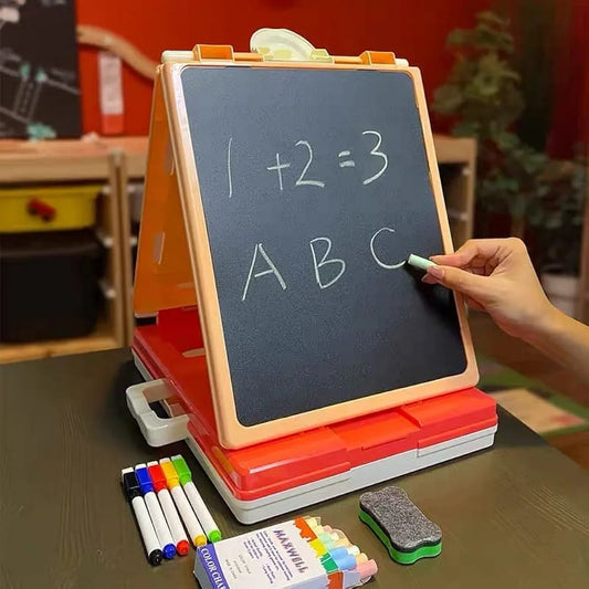 Multifunctional art board with accessories at sams, showing a child writing on the chalkboard