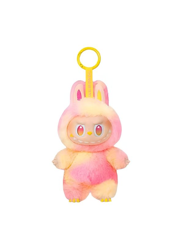 Official authentic Pop Mart India labubu doll online plush keychain in pink and yellow bunny costume
