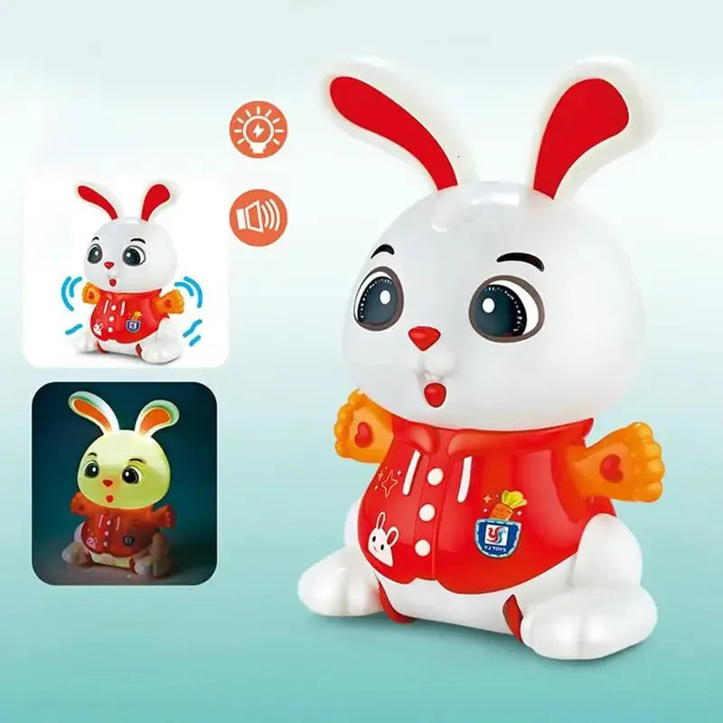 White and red dancing bunny toy with LED lights and music electronic dancing musical lightning bunny for kids . Samstoy.in