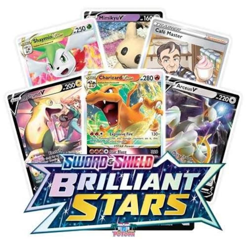 Pokemon Sword and Shield Brilliant Stars rare Pokemon holo card pack featuring Charizard and other holo cards