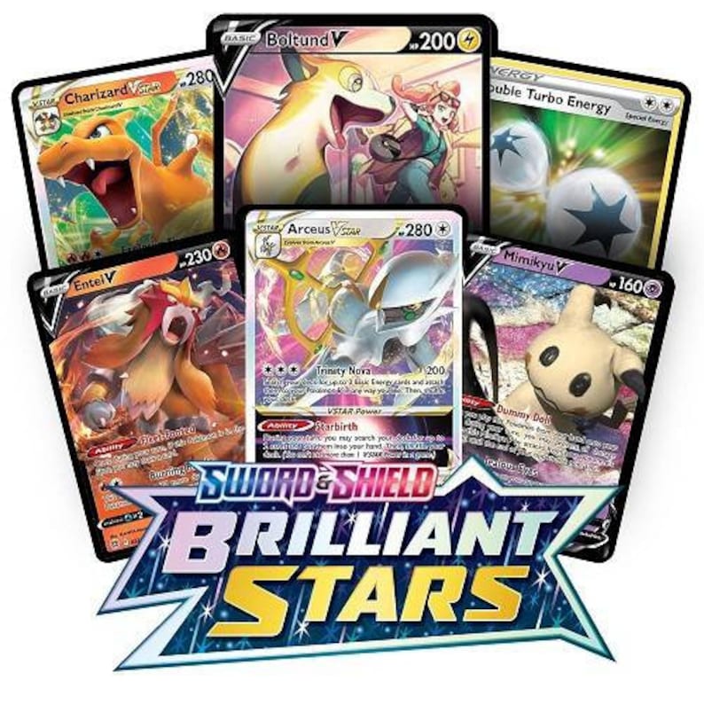 Pokemon Sword and Shield Brilliant Stars rare Pokemon holo card pack featuring Charizard V and other cards