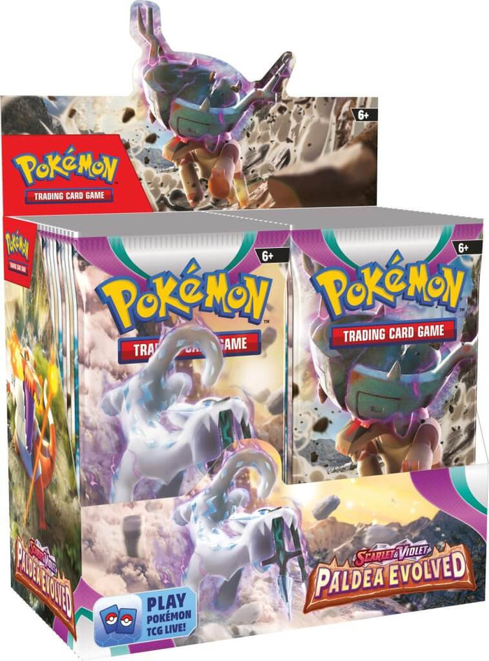 Pokemon Scarlet and Violet Paldea Evolved booster box online featuring trading card game packs with Pokémon artwork