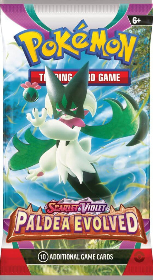 Pokemon Scarlet and Violet Paldea Evolved booster box online featuring green and white Pokemon character