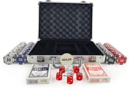 Poker set with aluminum case casino grade Ahmedabad including chips, dice, dealer button, and playing cards