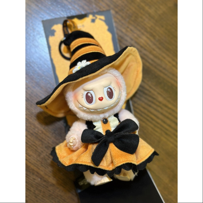 Pop Mart Labubu Pumpkin Mokoko pendant 17 cm at Sam's Toy plush figure dressed in orange and black witch costume