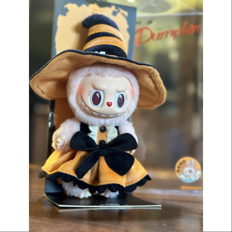 Pop Mart Labubu Pumpkin Mokoko pendant 17 cm at Sam's Toy dressed in a witch costume with black bow and hat