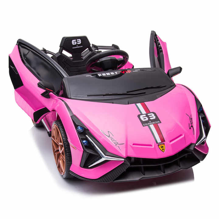 Pink kids sports ride on car with gullwing doors open and steering wheel toddlers children's electric toy car best price Gujarat