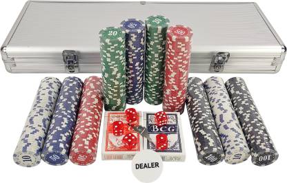 Professional Casino Poker Set complete Blackjek chip set bag with poker chips, cards, dice, and dealer button in silver case
