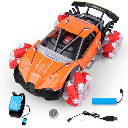 Remote control 360 degree rotation drift high car in orange for ages 6 and up. Sam's Toy World, Ahmedabad.