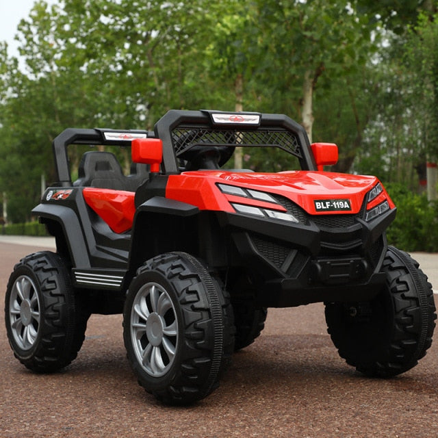 Red remote control off-road car for children with special offer price on outdoor pavement