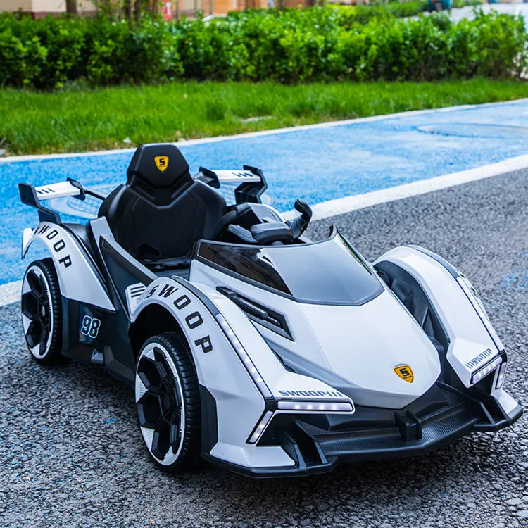 White and black remote control sports car toy for children in Ahmedabad Gujarat India on pavement