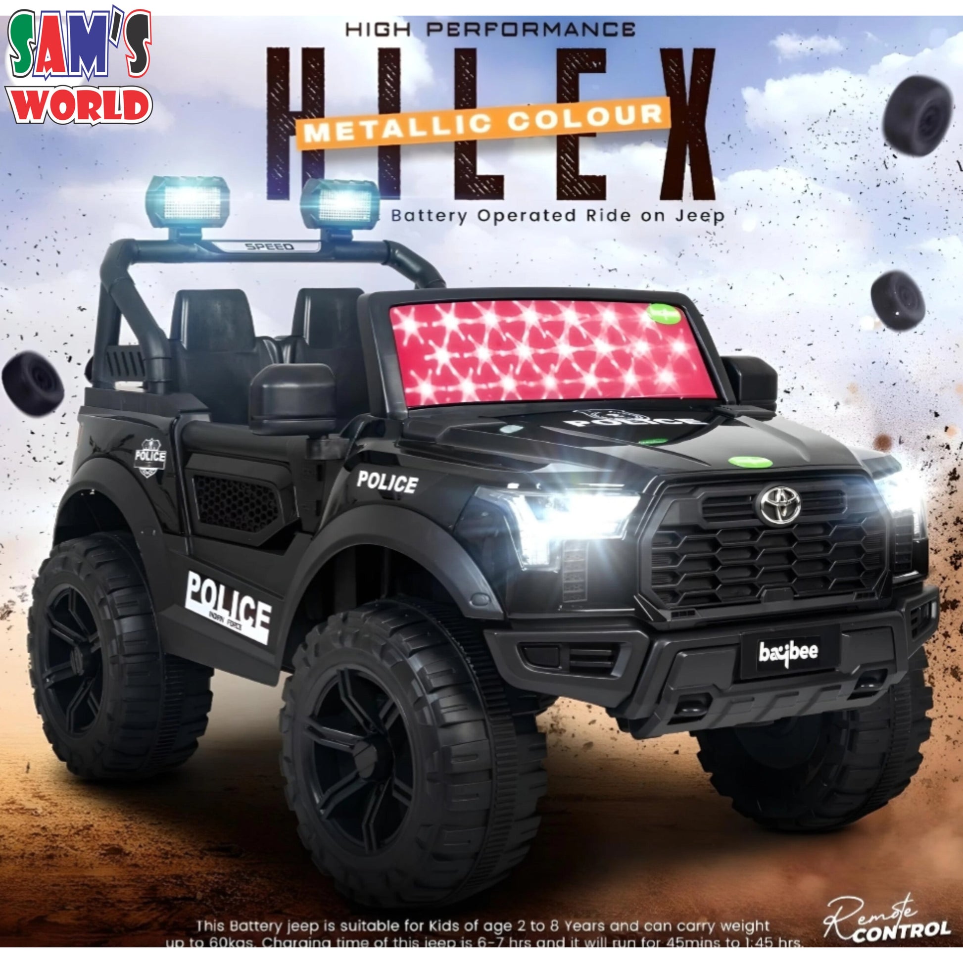 Black Ride On Kids Car Toyota Make In Ahmedabad Gujarat with police lights and sturdy tires