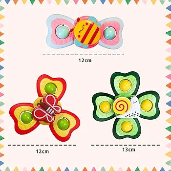 Suction Spinner Toy for Baby Bath Toys for Kids | Fidget Spinner Spinning Sensory Toddler Water Toy Sticks to Car Window Table High Chair Flight Travel Toy| Birthday Return Gift for Kids 3 Pcs| Sams world
