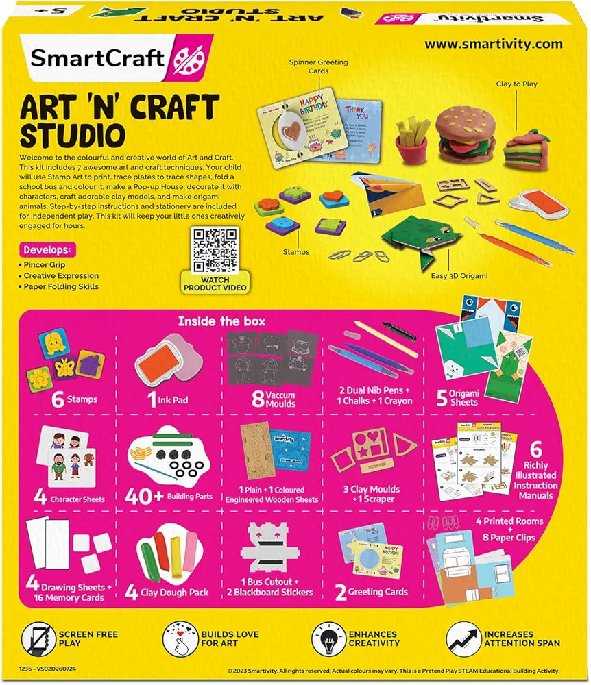 Buy SmartCraft Mega 20+ Art and Craft Activity Kit for Girls Ages 5 to 9 Years Old | Creative Birthday Gift for Kids I Clay, Stamp, Tracing, 3D House, Origami & Many More I sams Toy world samstoy.in Sams toy world shop in Ahmedabad Gujarat