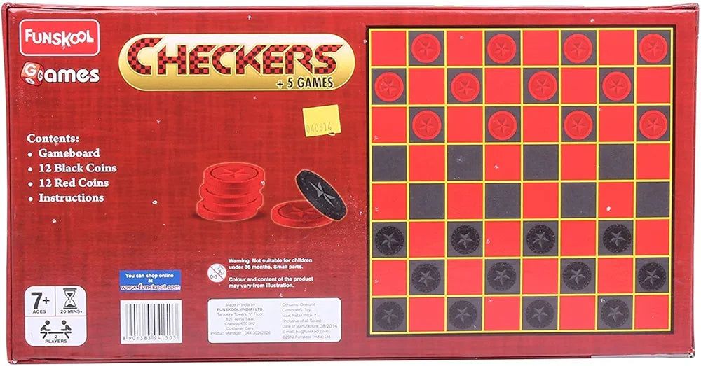 Buy Checkers Plus 5| 5 in 1 Checkers Board Games| Kids & Family| 2 Players| 7 & Above&Funskool Chess Board Set| Black and White Board Game| Sams world 🌍 samstoy.in Sams toy world shop in Ahmedabad Gujarat