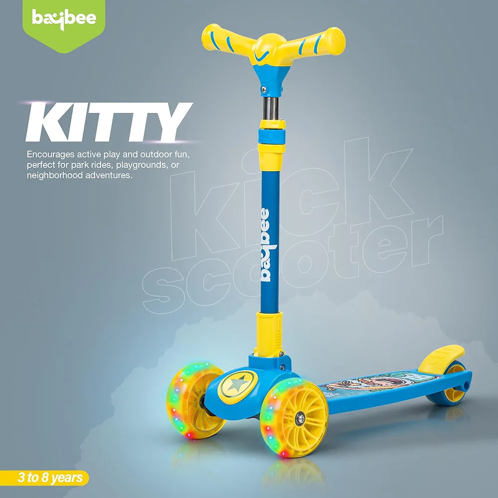 Buy Kitty Kick Scooter for Kids | Foldable Kids Scooter with 4 Height Adjustable Handle & Brake | Skate Scooter with LED PU Wheels | Runner Scooter for Kids 3 to 10 Years Boys Girls (Blue)| Sams Toy world ahmedabad gujarat samstoy.in Sams toy world shop in Ahmedabad Gujarat