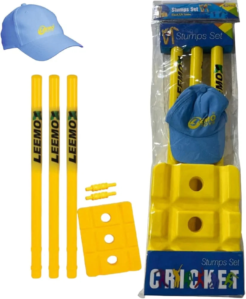 Buy Enterprise Heavy Plastic Cricket Large Stumps Set - 3 Stumps + 2 Bails + 1 Stand (Yellow)(Plastic Wicket Set) | Sams Toy world samstoy.in Sams toy world shop in Ahmedabad Gujarat