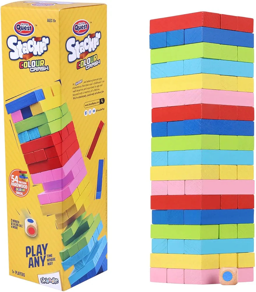 Buy Colour Crash Tumbling Tower |Tabletop Game With 54 Precision Wooden Blocks Of Premium| Beachwood For Adults And Kids| 1 Or More Players | Sams world 🌍 samstoy.in Sams toy world shop in Ahmedabad Gujarat
