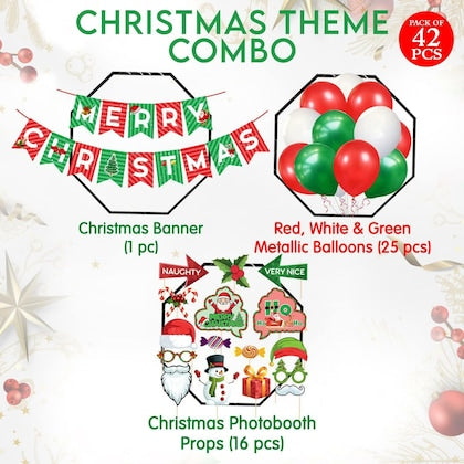 Buy Christmas Party Decorations Supplies, 42 Pcs Xmas Decorations Set - Including Banner, Photo Booth Props And Balloons (Set Of 42) Multicolour | sams toy world Sam's Toy World Sams toy world shop in Ahmedabad Gujarat