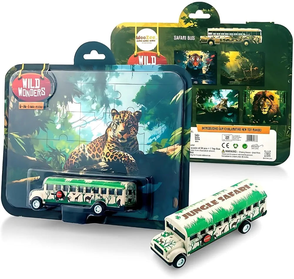 Play 2 in 1 Wild Wonders Comes with Jungle Bus and Jigsaw Puzzle | No Sharp Edges for 5 to 12 Years Kid |Best Gift for Kids| Design and Color Assorted|Sams world š