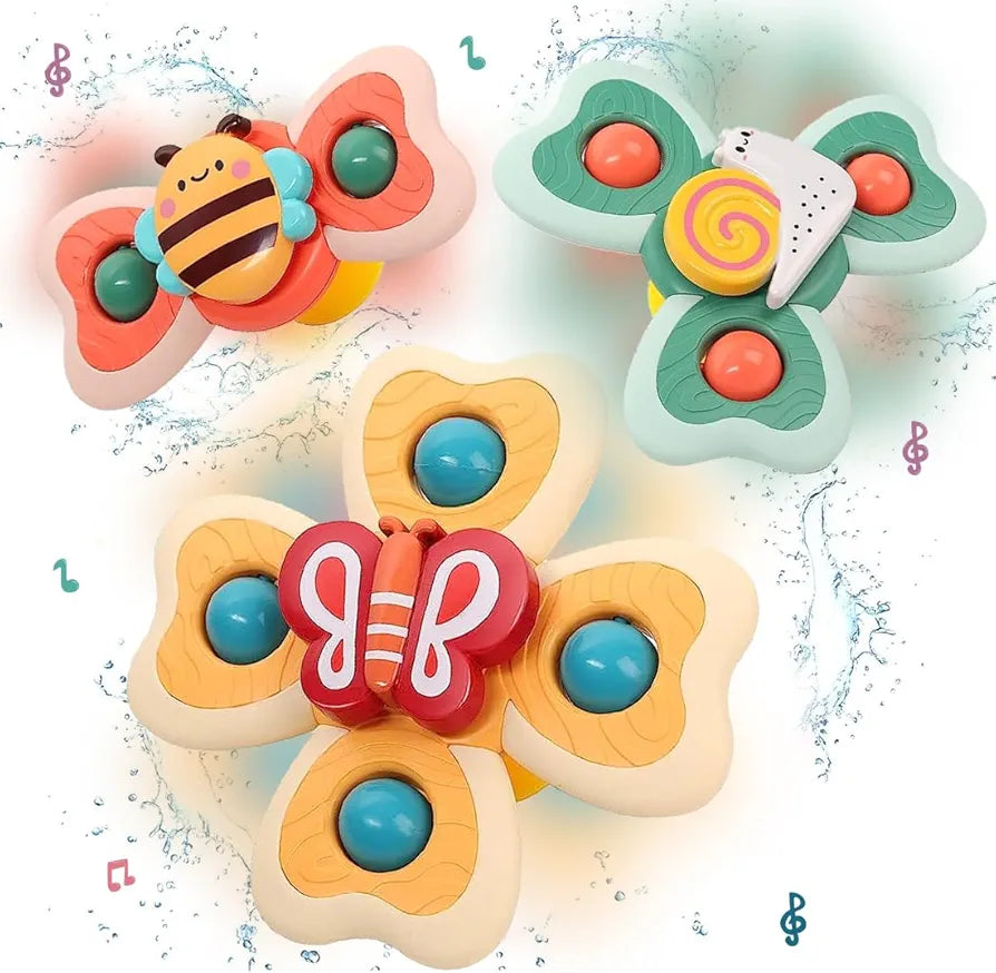 Suction Spinner Toy for Baby Bath Toys for Kids | Fidget Spinner Spinning Sensory Toddler Water Toy Sticks to Car Window Table High Chair Flight Travel Toy| Birthday Return Gift for Kids 3 Pcs| Sams world