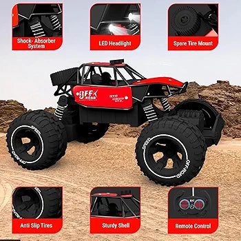 Red RC Car Rock Crawler Remote Control Car with LED Headlight, Rechargeable Battery High Speed Off Road RC Car, Monster Truck | Sams toy world