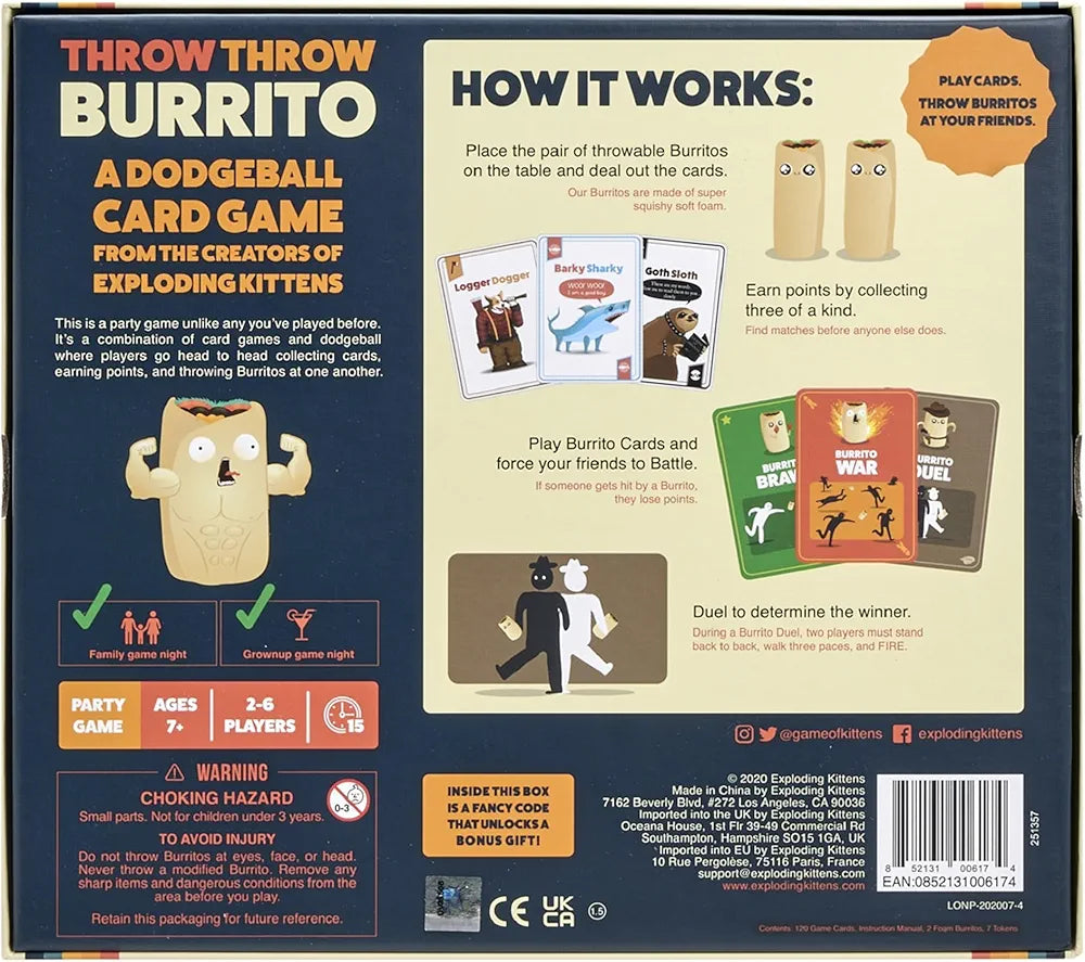 Buy Throw Throw Burrito By Exploding Kittens-A Dodge Ball Card Game-Family-Friendly Party Games For Adults|Teens & Kids| samstoy.in Sams toy world shop in Ahmedabad Gujarat