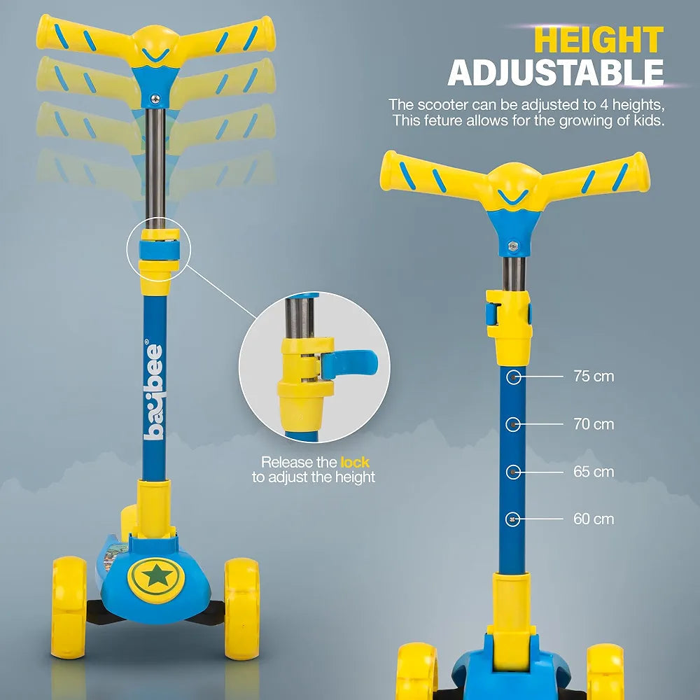 Buy Kitty Kick Scooter for Kids | Foldable Kids Scooter with 4 Height Adjustable Handle & Brake | Skate Scooter with LED PU Wheels | Runner Scooter for Kids 3 to 10 Years Boys Girls (Blue)| Sams Toy world ahmedabad gujarat samstoy.in Sams toy world shop in Ahmedabad Gujarat